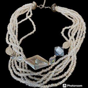 Vintage Geometric Multi Layer Mother of Pearl Necklace